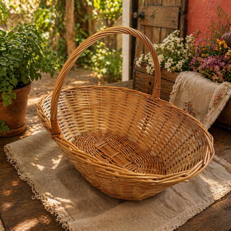 Cesta de Vime Oval 60x42x42 Envernizada Natural Engomadeira (Piquenique | Presentes | Arrajos | Padaria | Rústico )