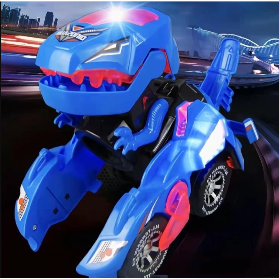 Carro Dinossauro Vira Robô Dino T-rex Com Luz Som Bate - Volta