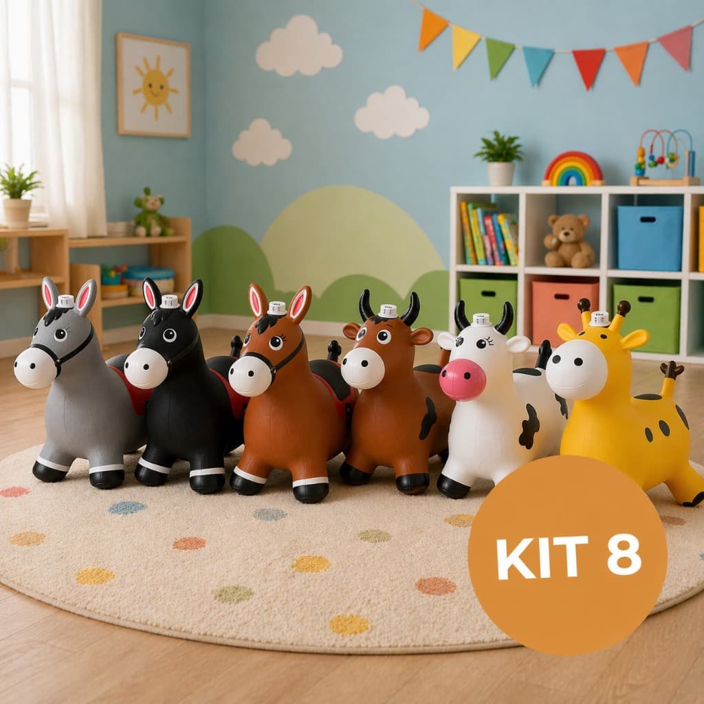 Kit 8 Cavalinhos Upa Upa Infantil Pocotó com Som e Luz / Pula Pula Inflável  Emborrachado Vaquinha Girafa e Burrinho