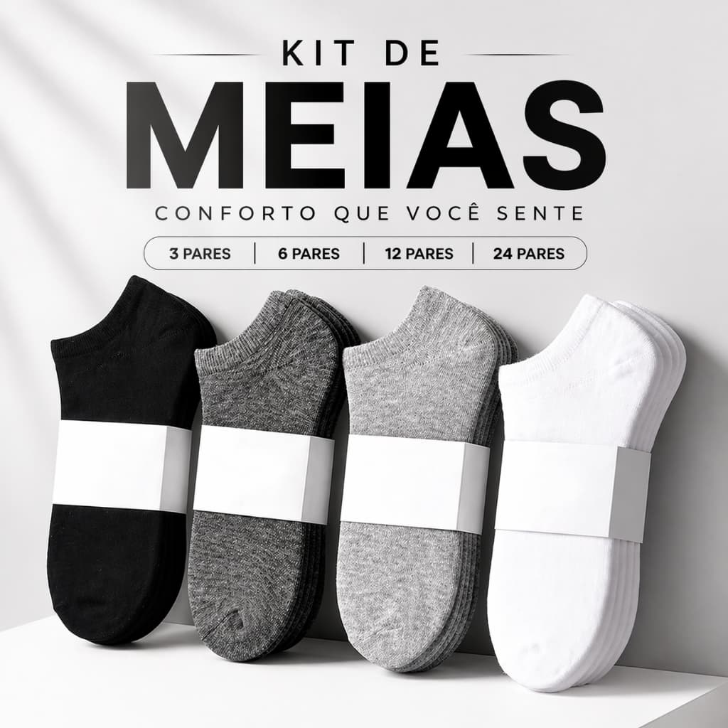 Kit 12 Pares Meia Soquete Masculina Algodão Confortável Cano Baixo Academia Trabalho