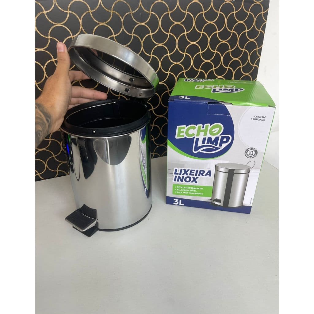 Lixeira em Aço Inox Redonda 5l Pedal Emborrachado Cozinha e Banheiro Premium