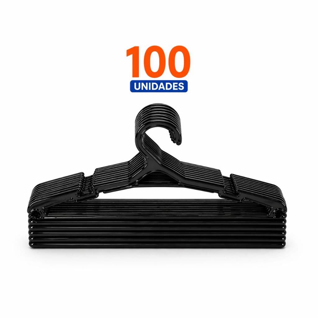 Kit 100 Cabide Preto Adulto Reforçado