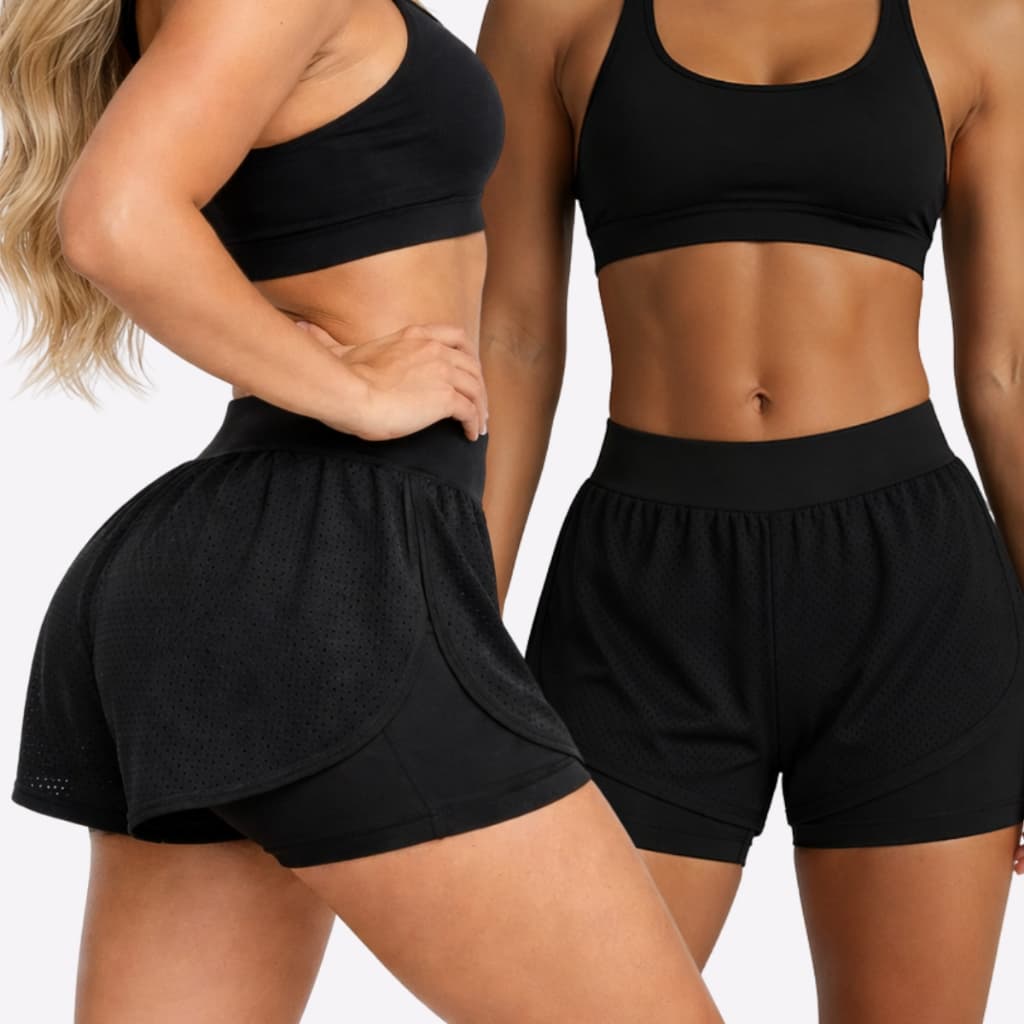 Short Duplo Academia Feminino Fitness Corrida Esportivo Cintura Média