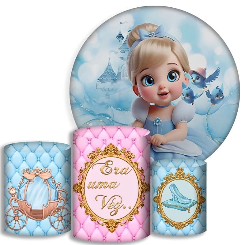 Capas Para Cilindros + Painel / painel redondo - Princesa Baby - Kit Decoração Festa / Pegue e Monte