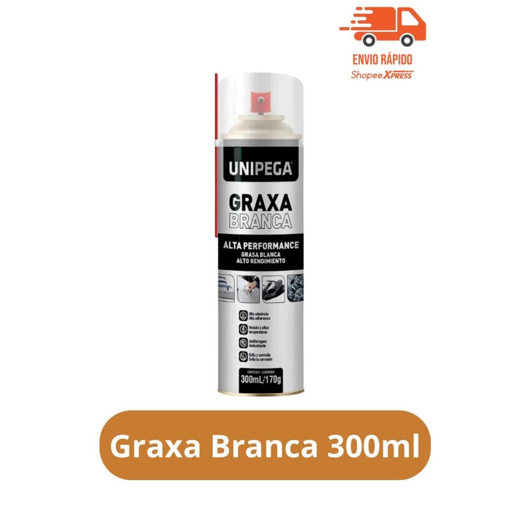 Graxa Branca Spray Lubrificante Alta Performance 300ml Unipega Barco Porta Molinete Fechadura