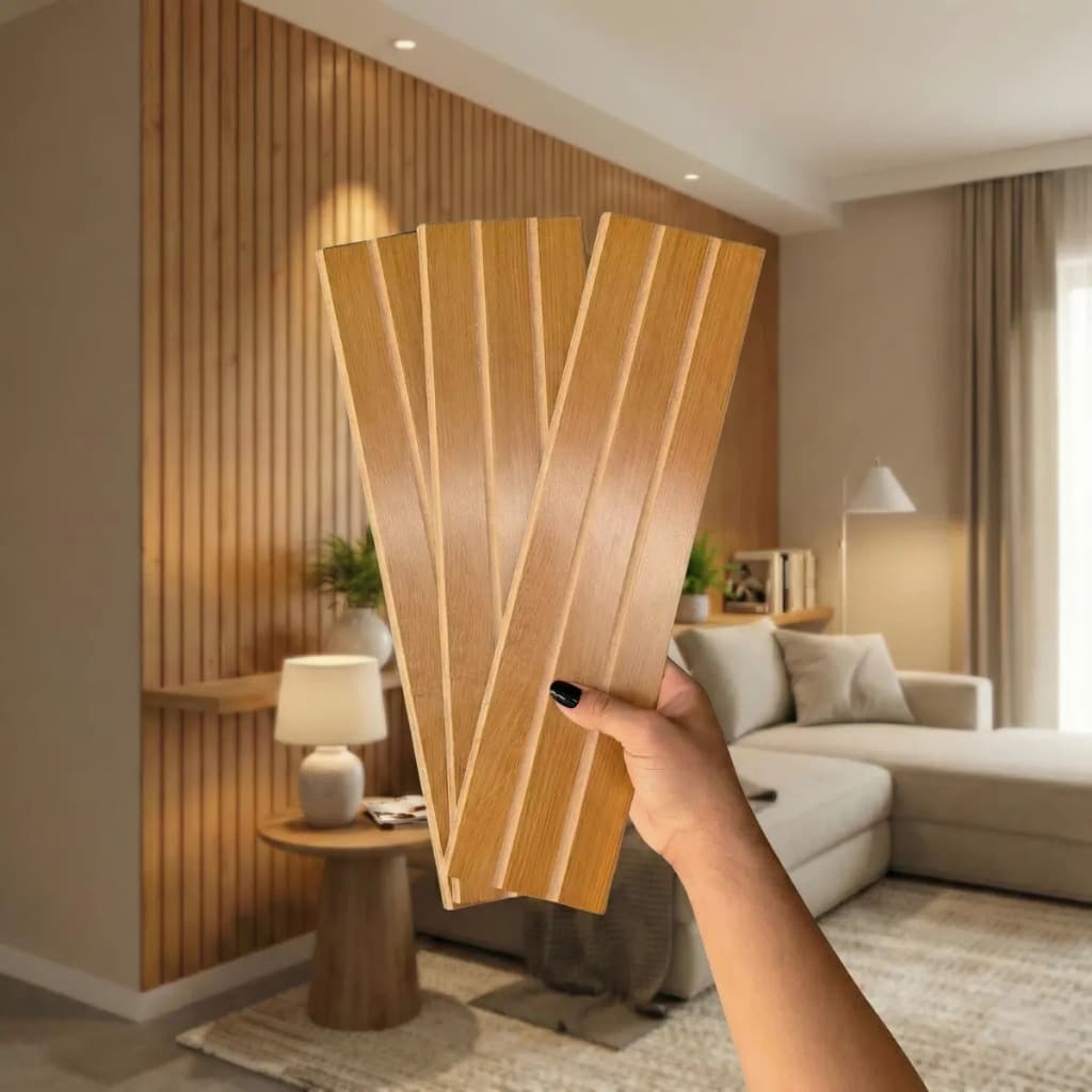 KIT 20 Painéis MDF Ripado 45x11 - Autocolante Freijó