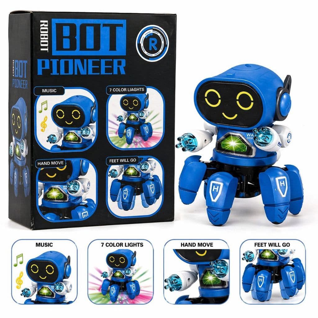 Brinquedo Robô Aranha para criança Dança e Movimenta com 6 pernas + LED e Musica