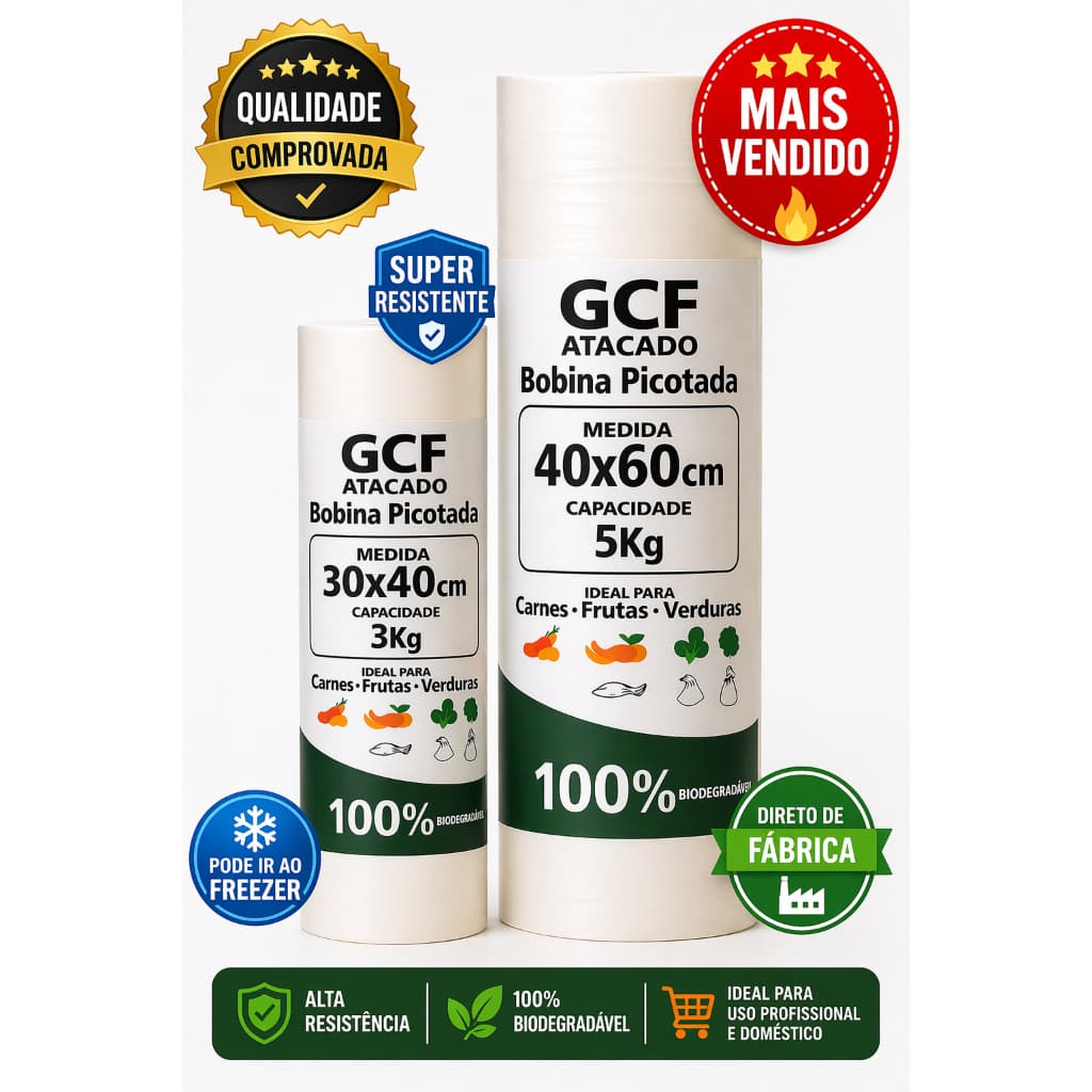 Saco Plástico Kit 2 Bobinas Embalagem Resistente Multiuso Diferentes Tamanhos Uso Cozinha Economia