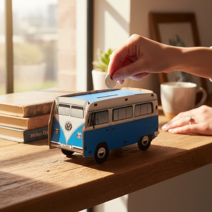 Cofre Cofrinho Porta Moedas Kombi Azul