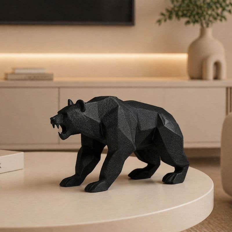 Urso Decorativo Geométrico Preto Luxo Escultura Moderna Sala Quarto Escritório Presente Criativo Decoração Elegante
