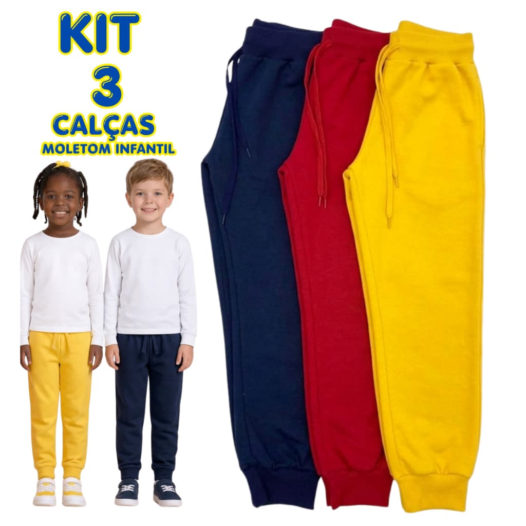 Kit 3 Calça Moletom Infantil Flanelada Grossa 4 A 8 Anos Inverno Frio Calça Peluciada Escola