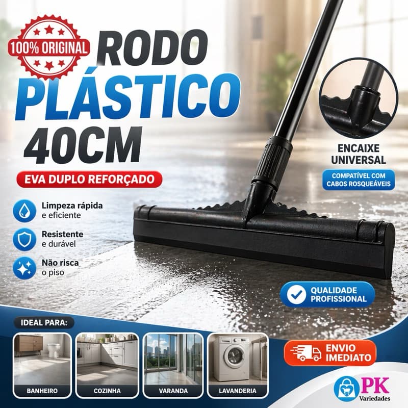 Rodo Plástico 40cm Duas Folhas Puxa e Seca SEM CABO  - Alta Qualidade, Resistente e Leve