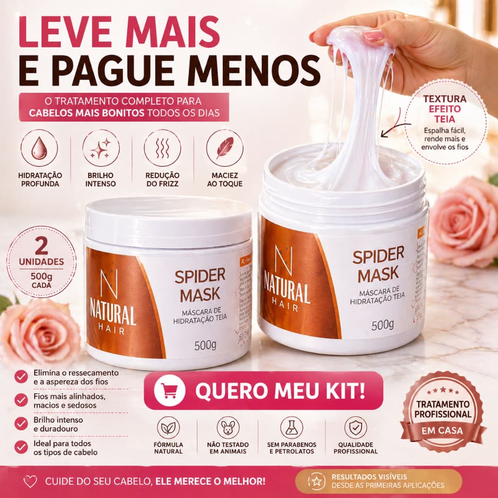 Kit 2 Máscara Teia Natural Hair 500g Hidratação Profunda Brilho Maciez Anti Frizz Tratamento Capilar