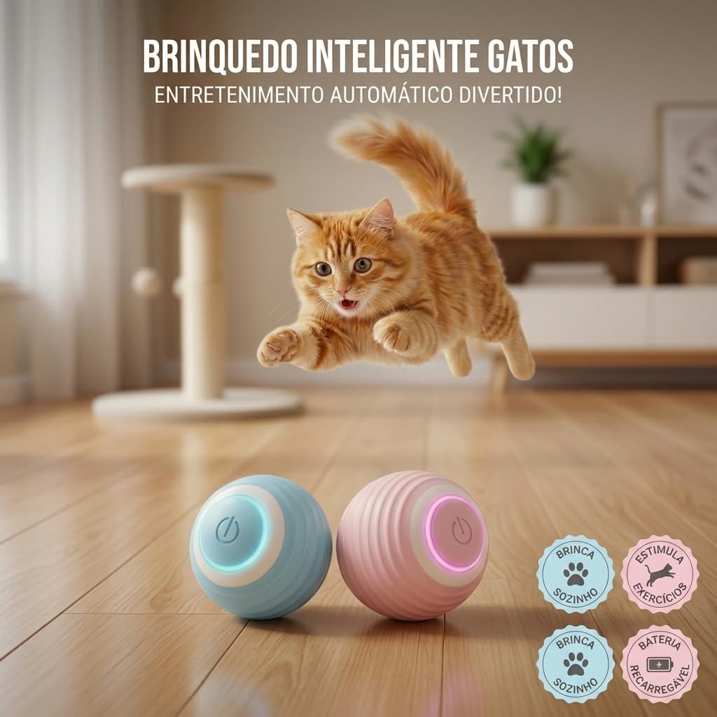 Bola Inteligente Interativa Gatos Bolinha Automática Recarregável USB Anti Estresse Brinquedo Pet