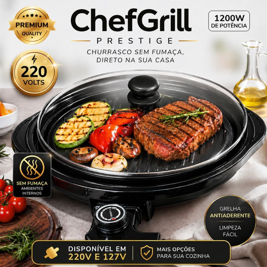 Grill Elétrico Redondo c/tampa Antiaderente 220V Termostato  Churrasqueira Elétrica Portátil casa