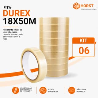 FITA ADESIVA DUREX TRANSPARENTE 18MM X 50M - 06 ROLOS