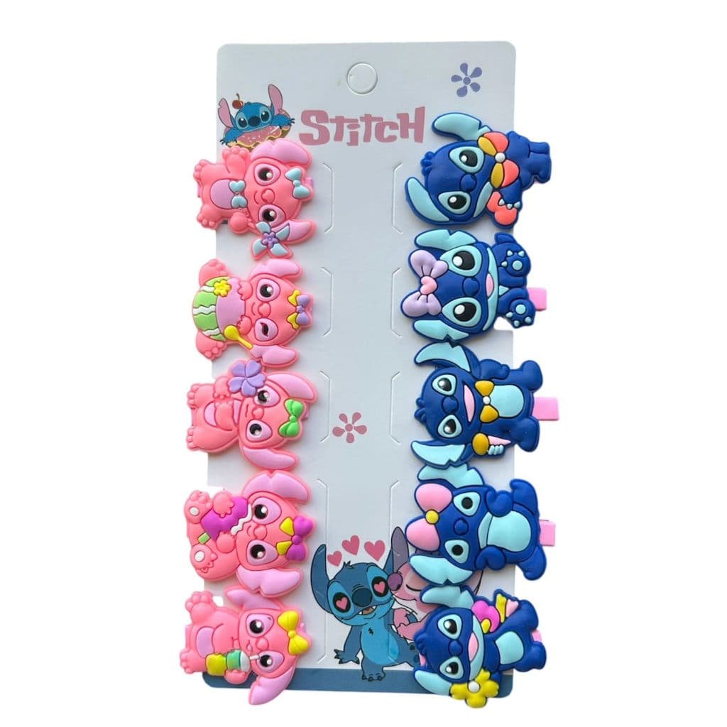 Kit Com 10 Presilhas Lilo & Stitch E Angel Cabelo Menina