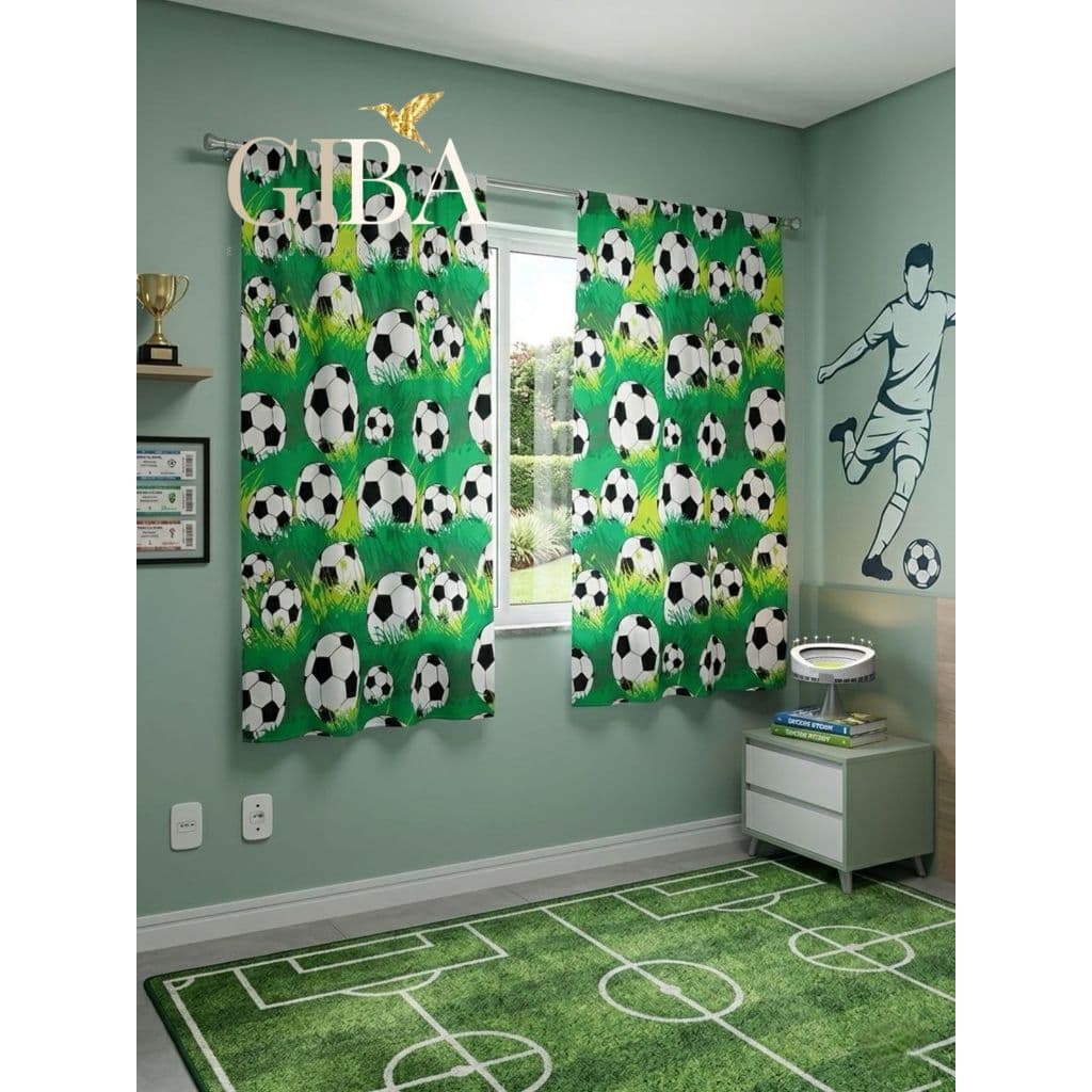 Cortina Infantil Futebol 2,00 L X 1,30 A (Quarto, Janela, Decoração, Futebol, Menina, Menino)