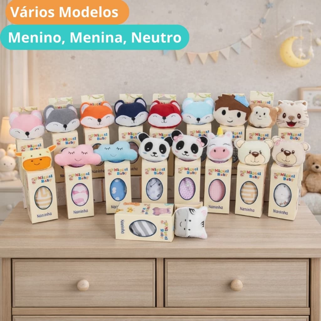 Naninha Para Bebê Menino Menina Neutro Com Prendedor de Chupeta Paninho Bichinhos Antialérgico Algodão Enxoval Chá de