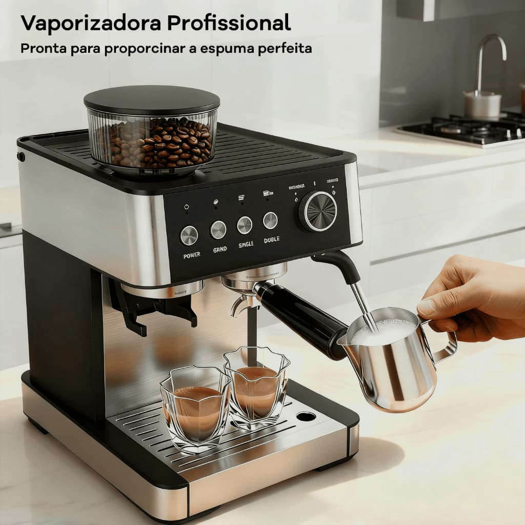 Cafeteira Profissional 15 Bar Inox Moedor E Espumador Leite