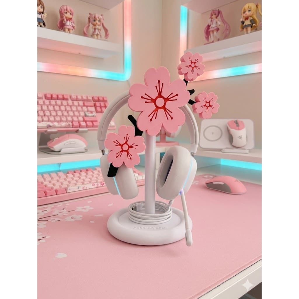 Suporte de Fone de Ouvido Sakura – Estilo Cherry Blossom para Setup Gamer Pink & Elegante
