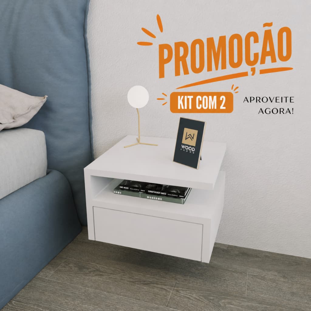Kit 2 Mesa de Cabeceira Suspensa com Gaveta e Prateleira