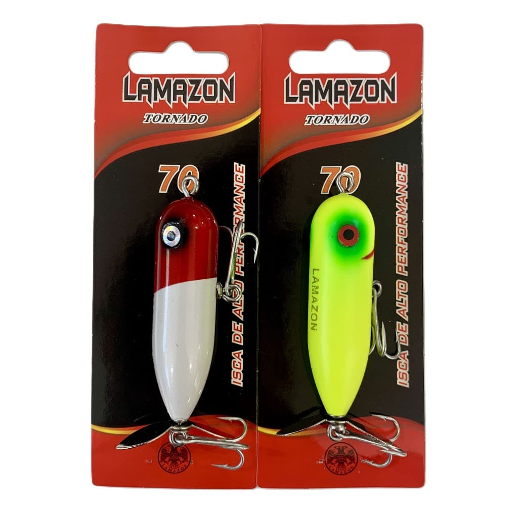 Kit com 2 Iscas Artificial com Helice Torpedo Superfície Lamazon Tornado 70 - 7cm 10g