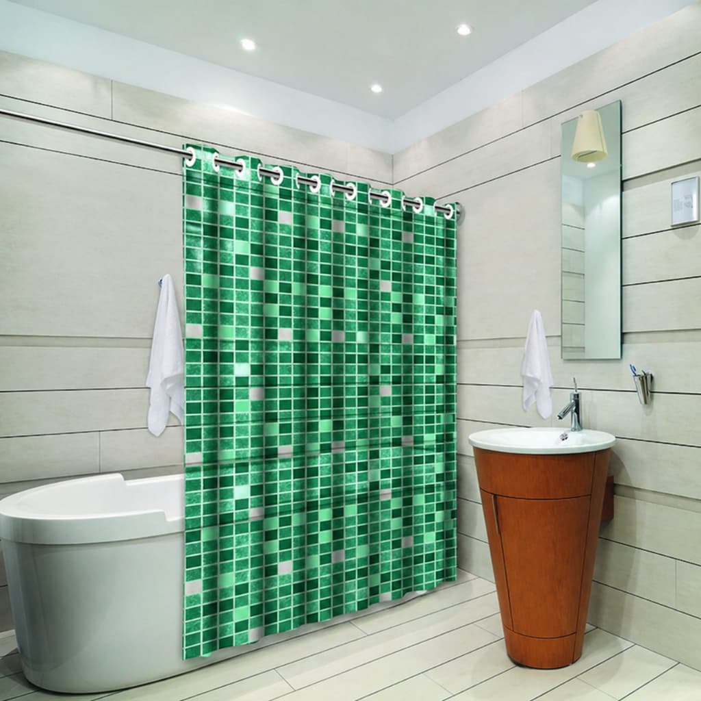 Cortina de Box Banheiro Anti-Mofo Reforçada Pastilha Preta Verde C/ Ilhós Premium