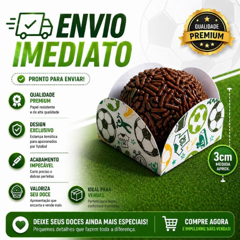 20 | 50 | 100 Forminhas de Doce 4 Pétalas Tema Futebol - Forminha de Brigadeiro - Docinhos - Trufinha - Forminha Bola