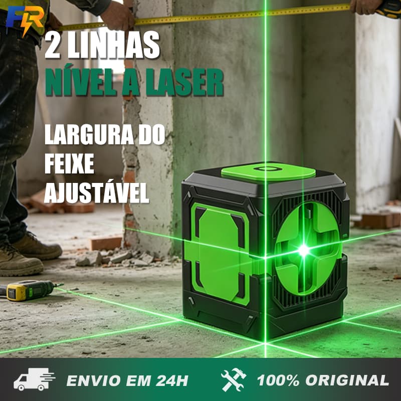 Nível Laser Verde 2 Linhas Recarregável com Nivelamento Automático Alcance 25m
