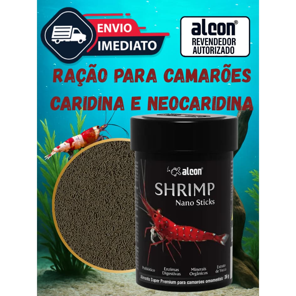 Ração Alcon Shrimp Nano Sticks 36g - Comida em Aquário de camarões caridina e neocaridina