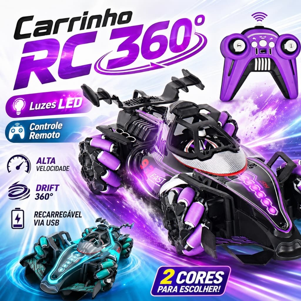 Carro F1 Brinquedo Controle Gestual Duplo + Remoto, Com Spray, Luz LED e Função Drift Recarregável