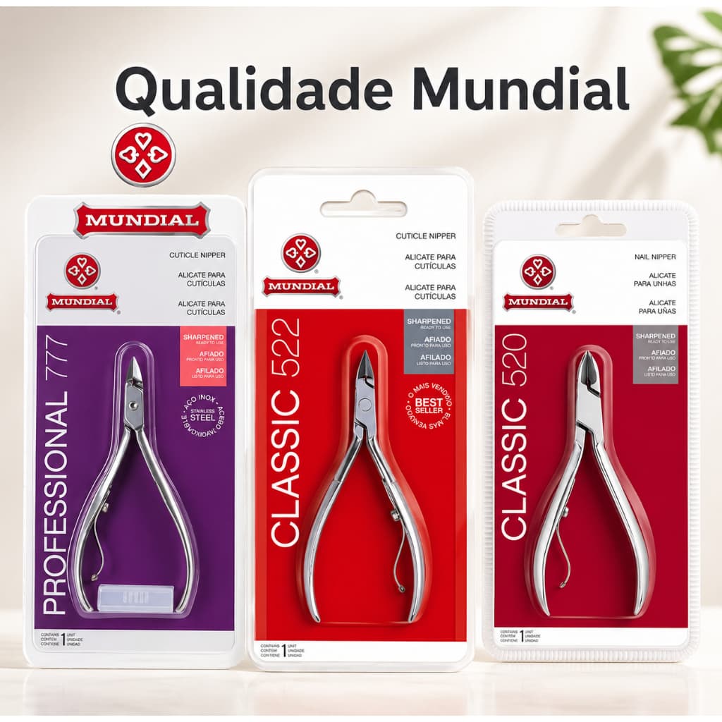 Alicates de cutícula e cortadores de unhas profissionais Mundial 777,522 e 520