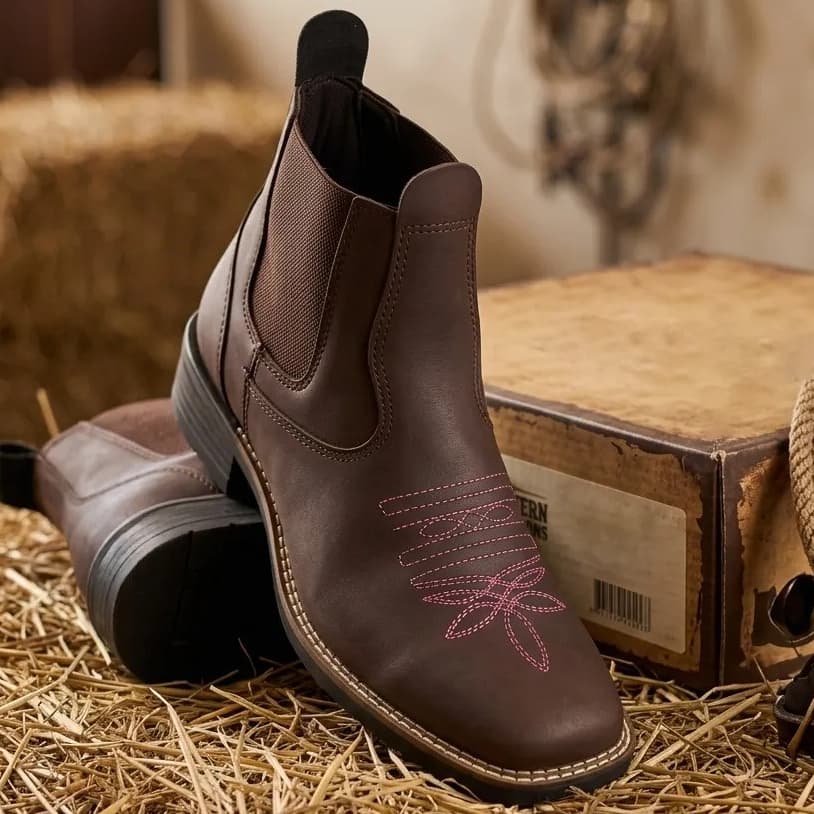 Botina Feminina Country Texana Cano Curto Elástico Boiadeira Bordado Western Trabalho Rodeio