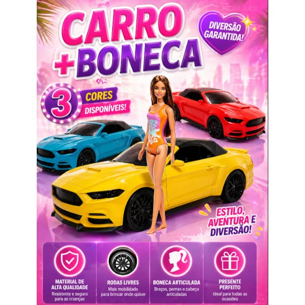 Carro Lua De Cristal Com Boneca Brinquedo Infantil Para Menina Com Rodas Livres