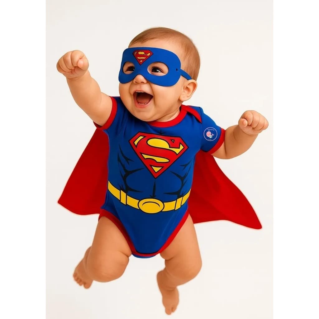 body bebê  Superman fantasia super herói infantil com capa roupa mesversário menino algodão