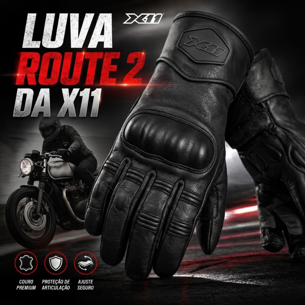 Luva X11 - Route 2 - Cano Curto - Couro - Motociclista
