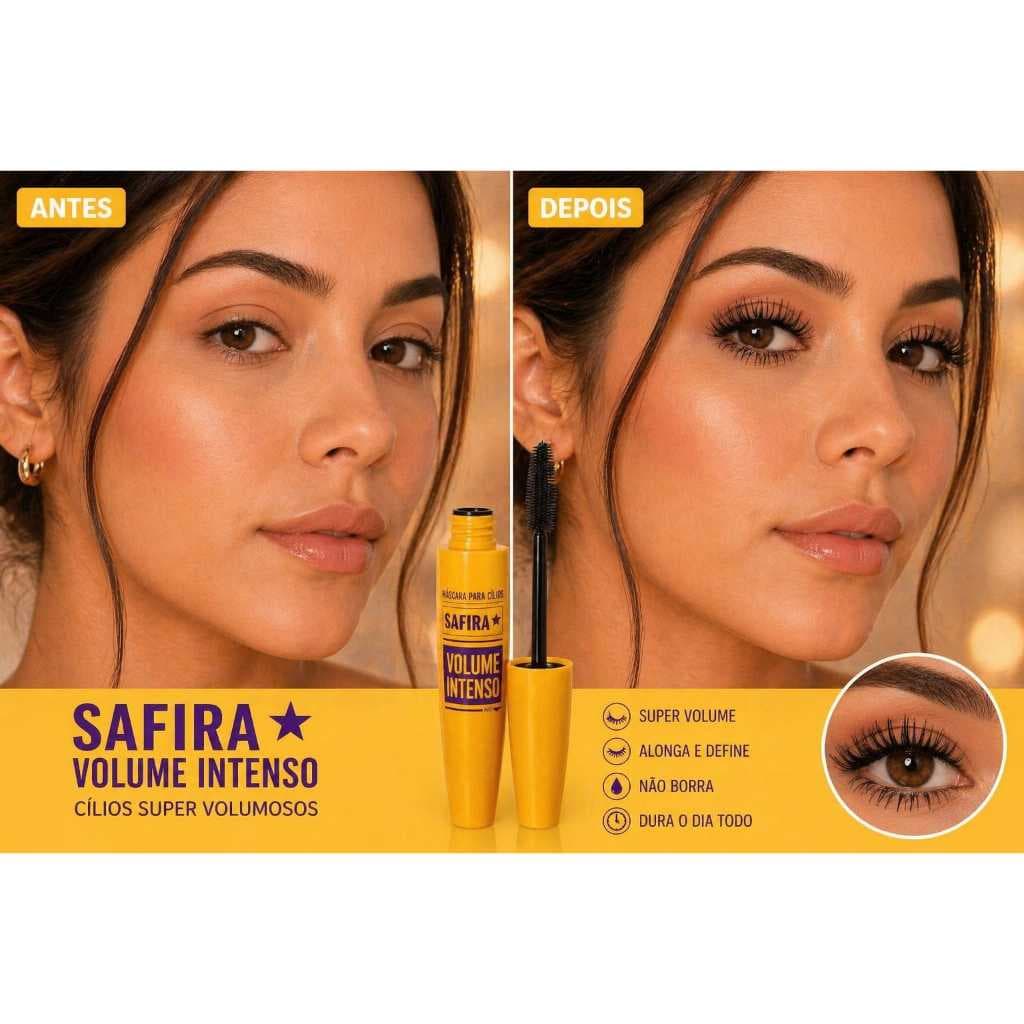 Safira/máscara para cílios{rimel}cor preto/efeito volume intenso/acabamento definido /secagem rápida