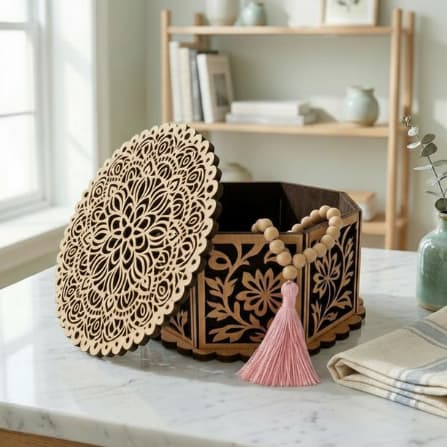 Porta Treco Mandala MDF 13x13x8 cm Recortes a Laser Porta Jóia Espiritualidade Presente Exotérico