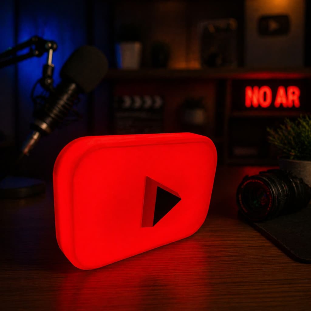 Placa Iluminada Youtube Logo Display Luminária Live Youtuber Streamer Design Exclusivo