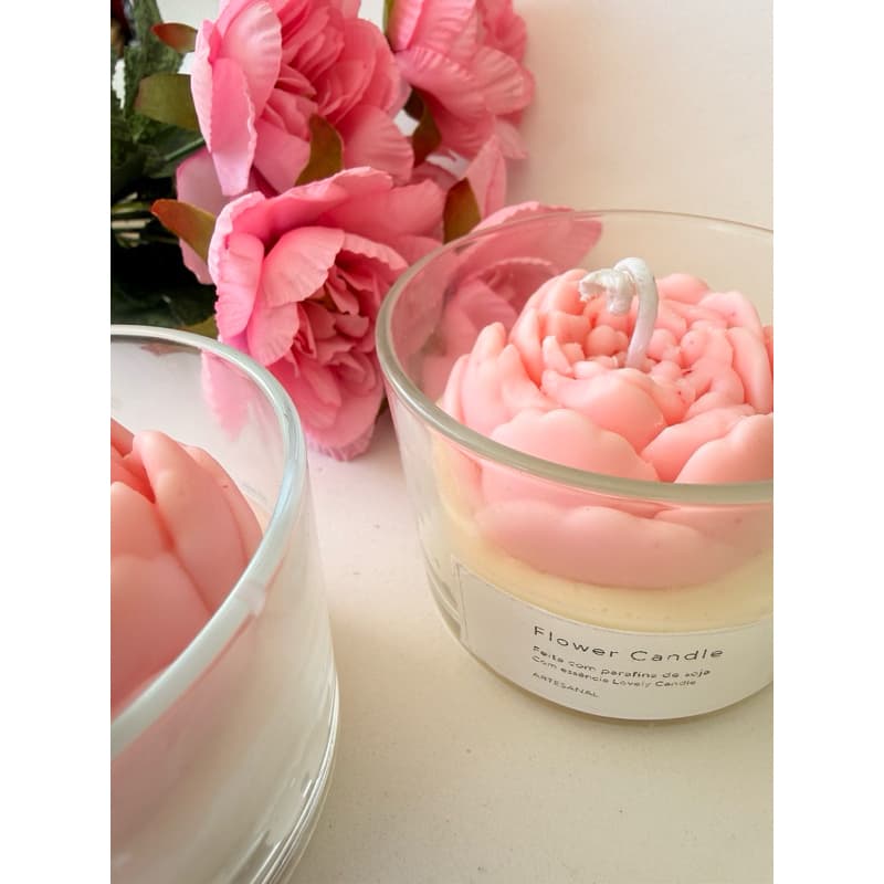 Vela flor - flower candle no copo de vidro
