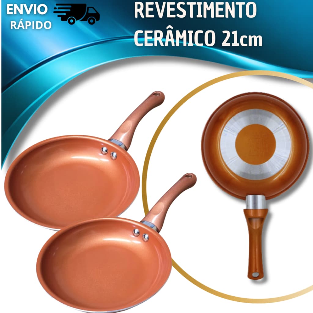 Promo Frigideiras de Alumínio 21cm Cor Cobre Com revestimento antiaderente Frigideira