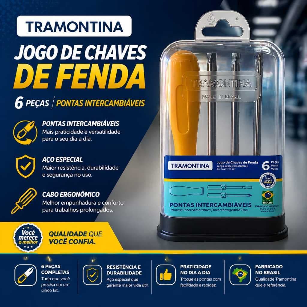 Jogo de Chaves de Fenda Tramontina – 6 Peças com Pontas Intercambiáveis