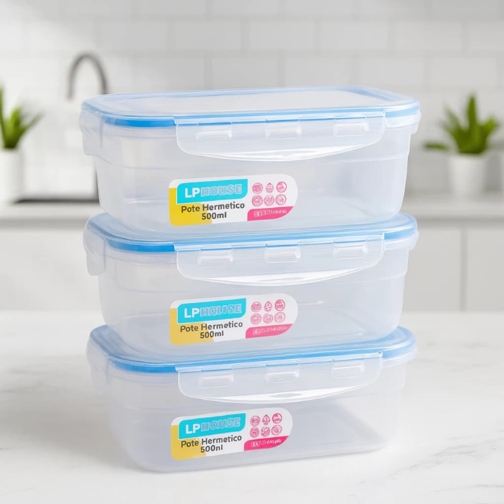 Potes Herméticos Tampa Alta Vedação 500ml Marmita Frutas Saladas Atacado Kit c/ 5/10 ou 15 Unidades