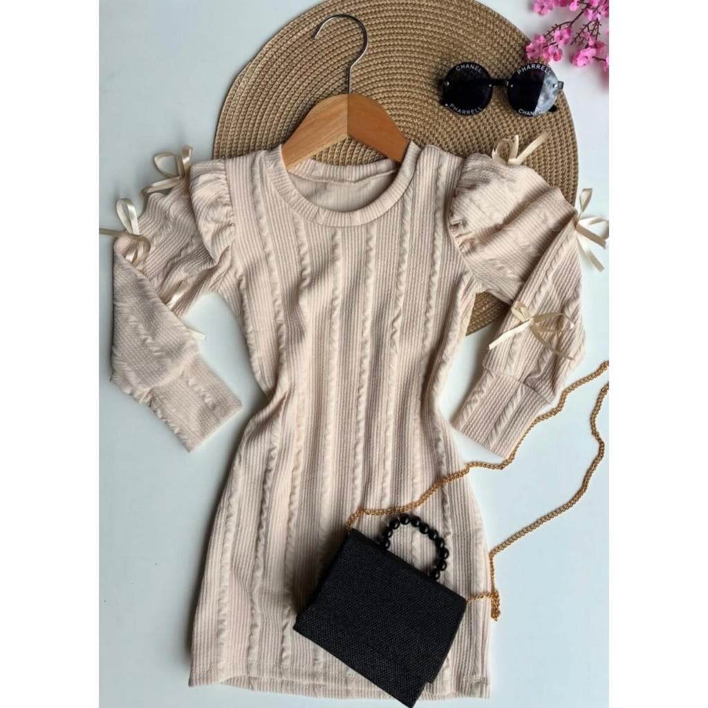 Vestido de manga longa infantil, vestido infantil para meninas com fitas