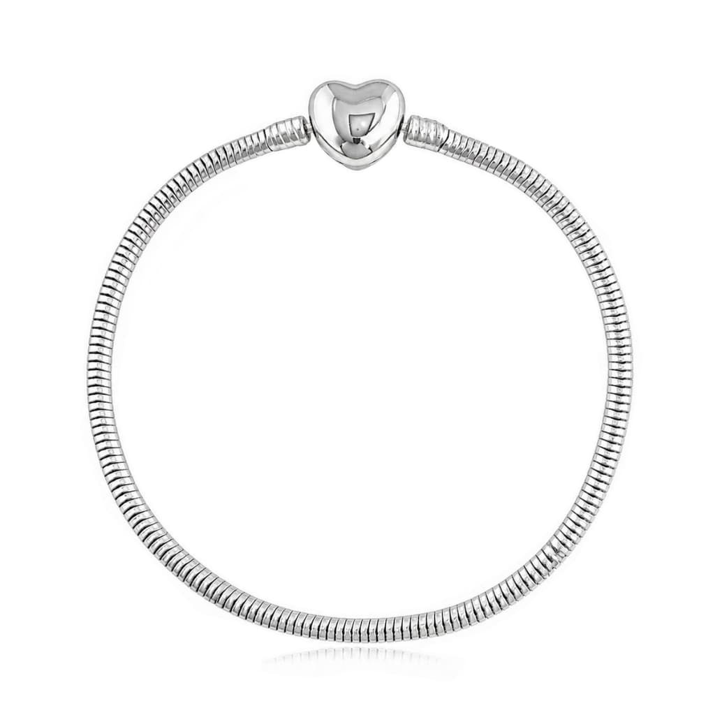 Pulseira Para Berloques em Aço Inox Fecho Coração