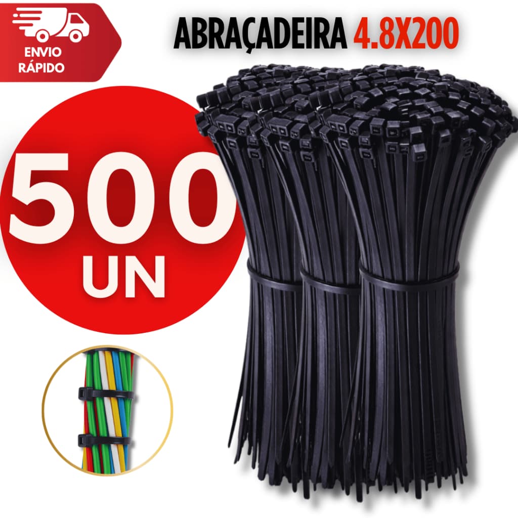 Conjunto Abraçadeira Nylon Cinta Plástica 4,8x200mm Resistente Presilhas Lacre Enforca Gato Multiuso