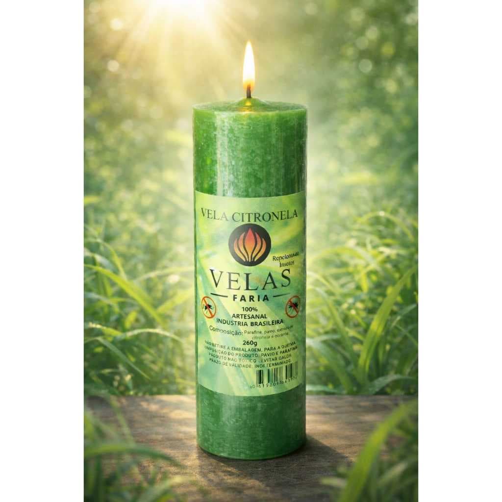 1 Vela Citronela Repelente para Mosquitos Extra Forte 100% Parafina Pura 260g
