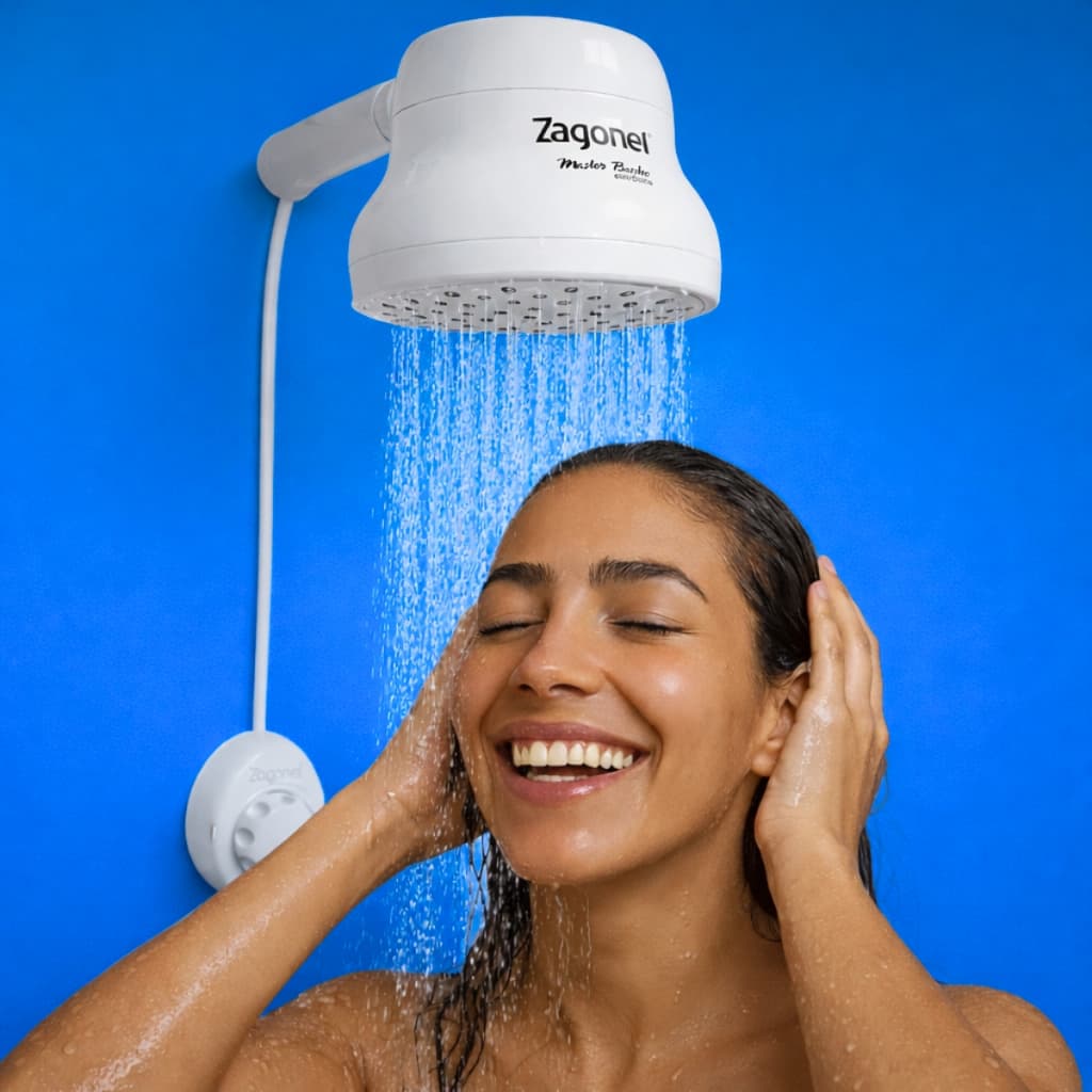 Ducha Chuveiro Eletronico Master Banho Zagonel 127v e 220v Potente Seletor Proximo Grande Branco