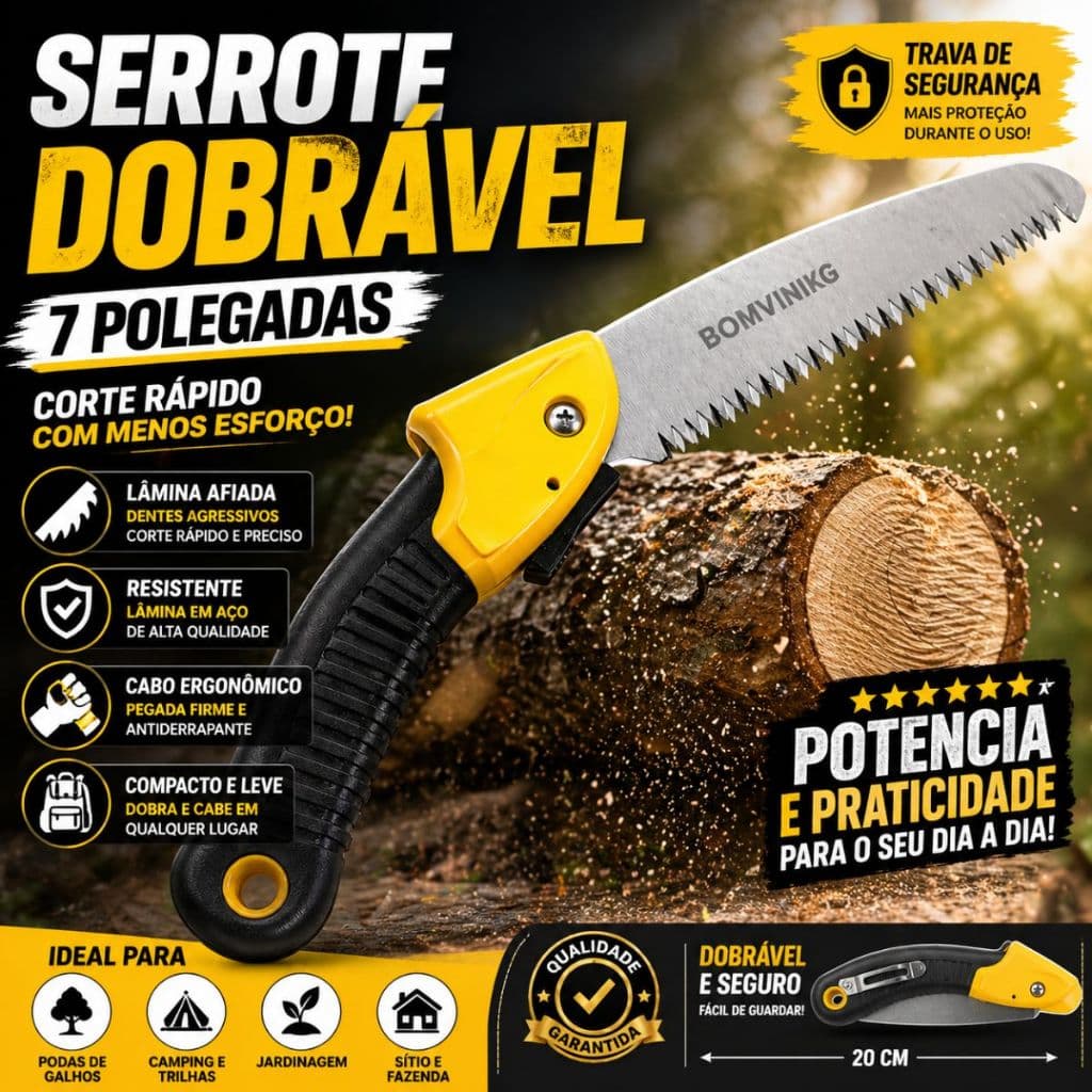 Serrote Ergonômico De Poda Galhos Jardinagem Camping Mata Trilha Acampamento Trava de Segurança